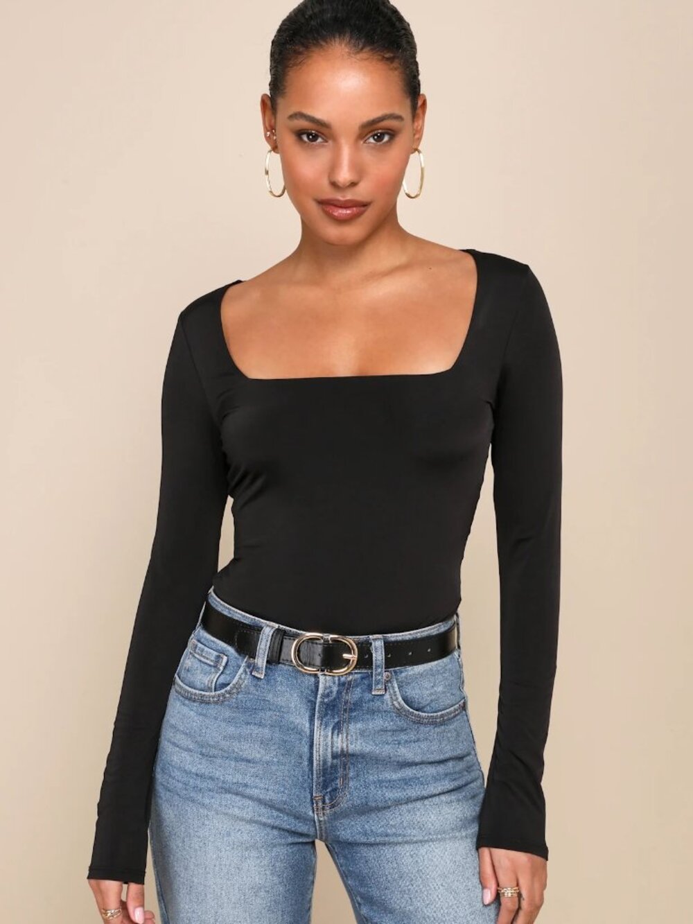 Lulu's White Long-Sleeve Scoop Neck Bodysuit
